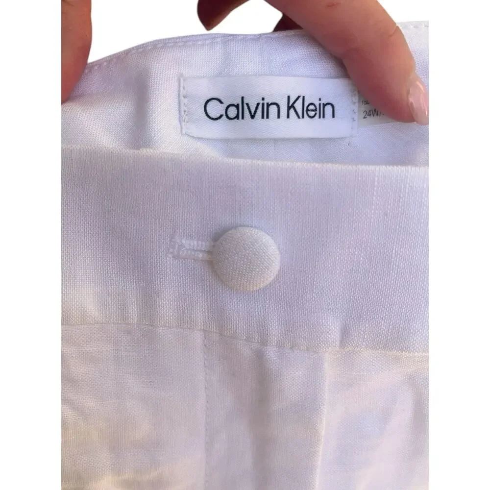 Calvin Klein Linen Tapered Ankle Dress Pants | Women Plus 20W, White NEW $109 - Picture 12 of 15